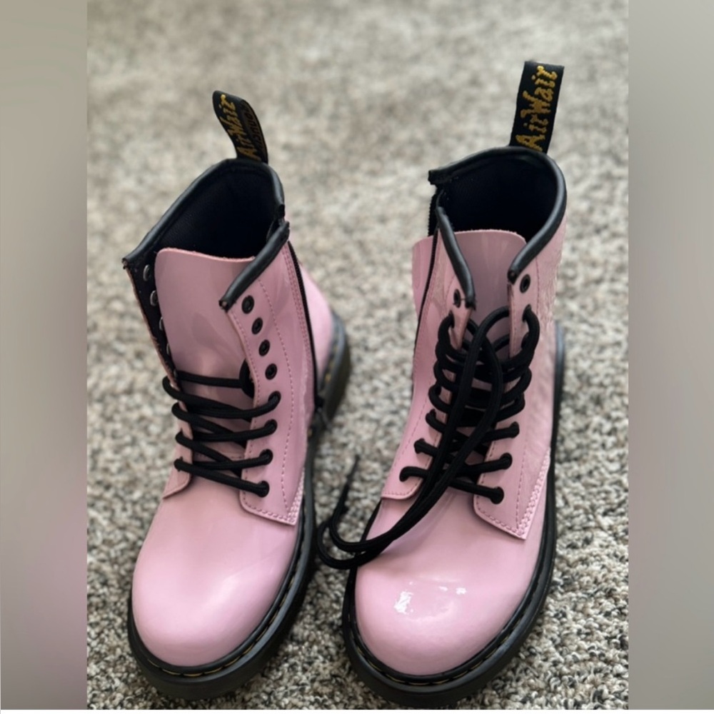 Dr. Martens Shiny Pink Moto Boots